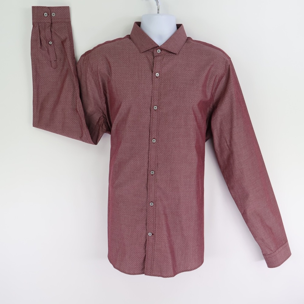Express Dress Shirt Fitted Spread Collar‎ Mens Size XL Maroon Dots 100% Cotton